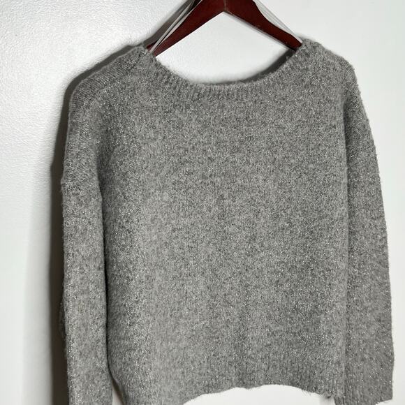 Anthropologie Maeve Bow Sweater Womens Medium Gray Novelty Metallic Sparkle - Picture 6 of 10